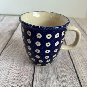 Polish Pottery Boleslawiec Blue Polka Dot Mug